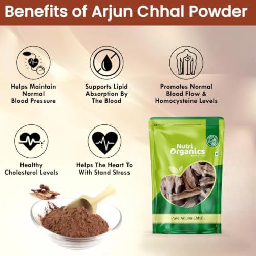 NutriOrganics Nutri Organics Arjun ki Chaal - 400 Gm Dried- Arjuna Tree Bark - Raw | Lowers Bad Cholesterol