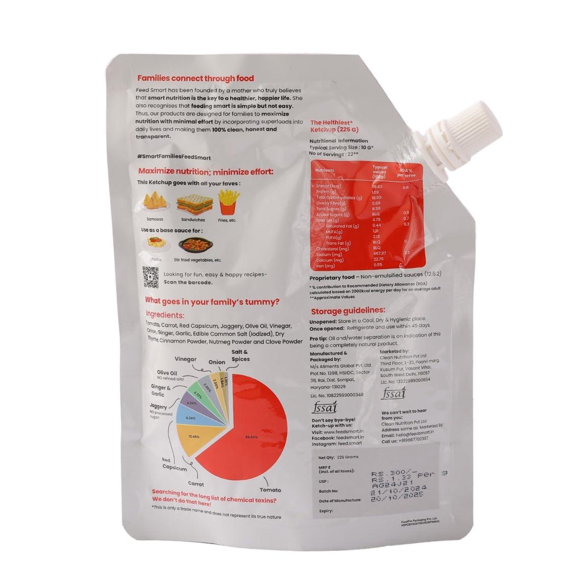 FeedSmart FeedSmart Feed Smart The Healthiest Ketchup- Made With 80% Farm Fresh Tomatoes And Vegetables| 100% Clean & Natural | No Sugar | No Preservatives | 225 Gm | Pack Of 4