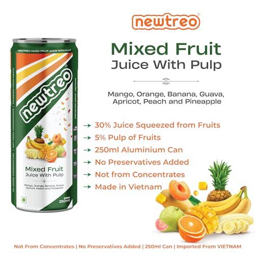 Newtreo Newtreo Mixed Fruit Juice With Pulp | Imported from Vietnam | Mango, Orange, Banana, Guava, Apricot, Peach & Pineapple Juice | 12 x 250ml cans | No Concentrates or preservatives added