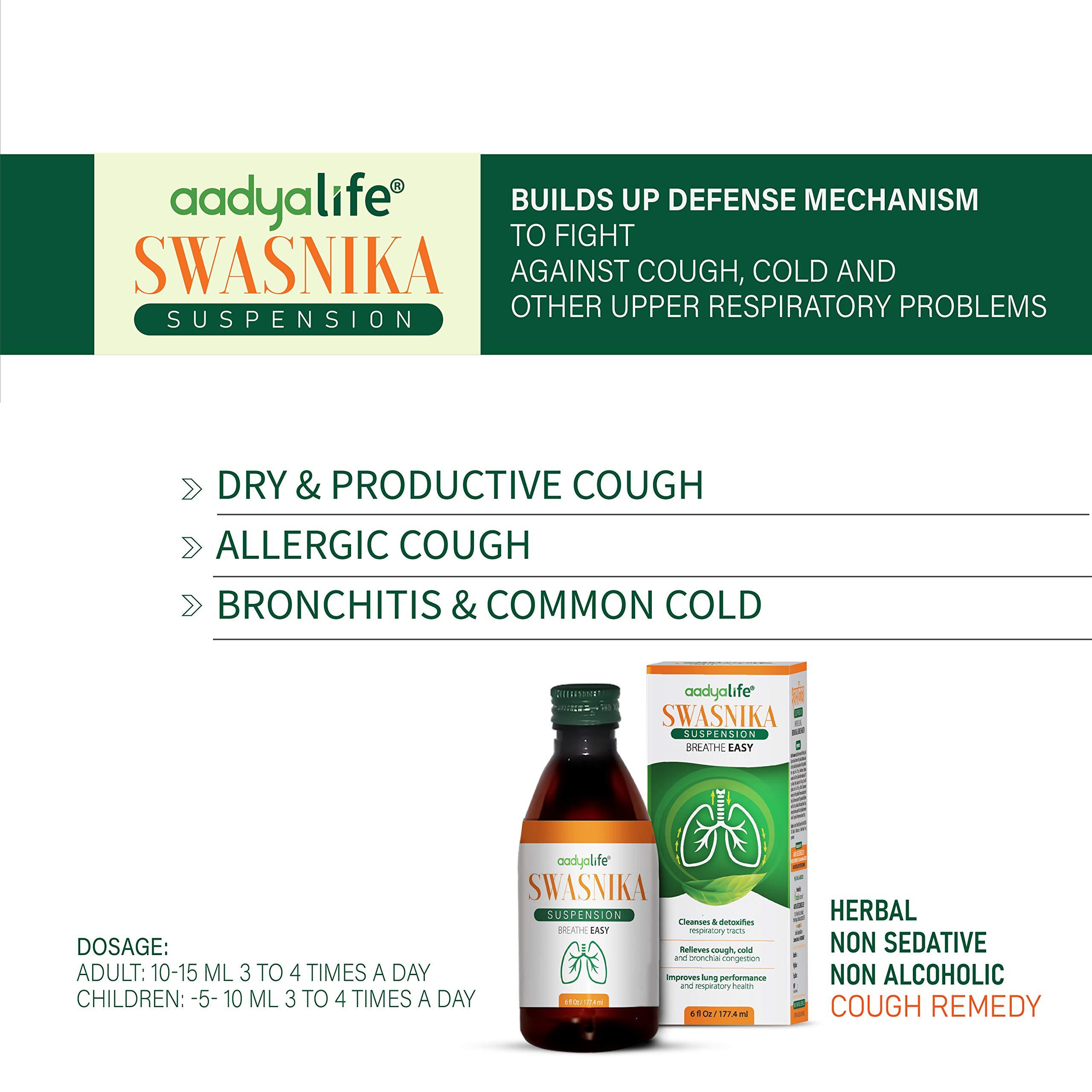 AADYA LIFE AADYA LIFE Swasnika Suspension -6 Fl Oz-Lungs Tonic (Pack of 2) | Cough Syrup With Goodness of Tulsi, Dalchini, Mulethi & Ginger | Supports Respiratory Health | Relieves Cough & Cold
