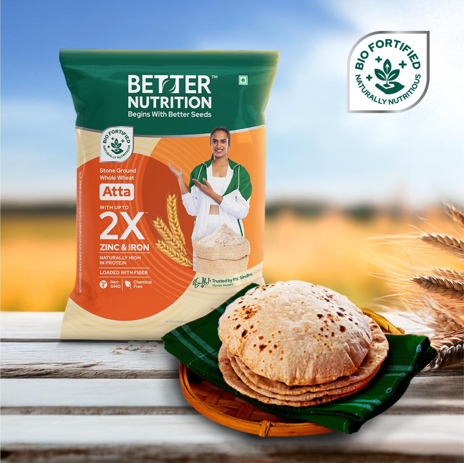 Better Nutrition Better Nutrition Biofortified 2kg Atta | Nutritious, Healthy, 100% Whole Wheat Flour | High in Iron, Zinc, Fiber, and Protein | NO Additives | 100% Natural