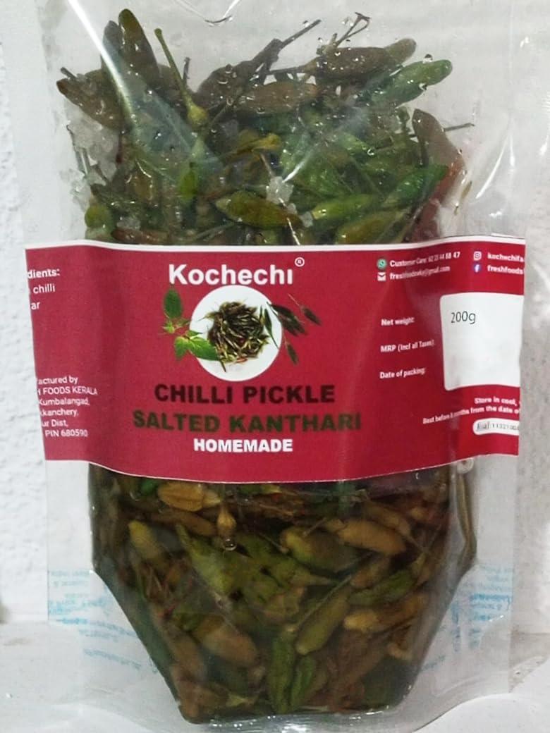 Kochechi Birds Eye Chilli Pickle Kanthari Mulaku Uppilittathu Salted Jeerige Menasu Thai Chilli Kerala Green Chilli Pickle (green, 200g)