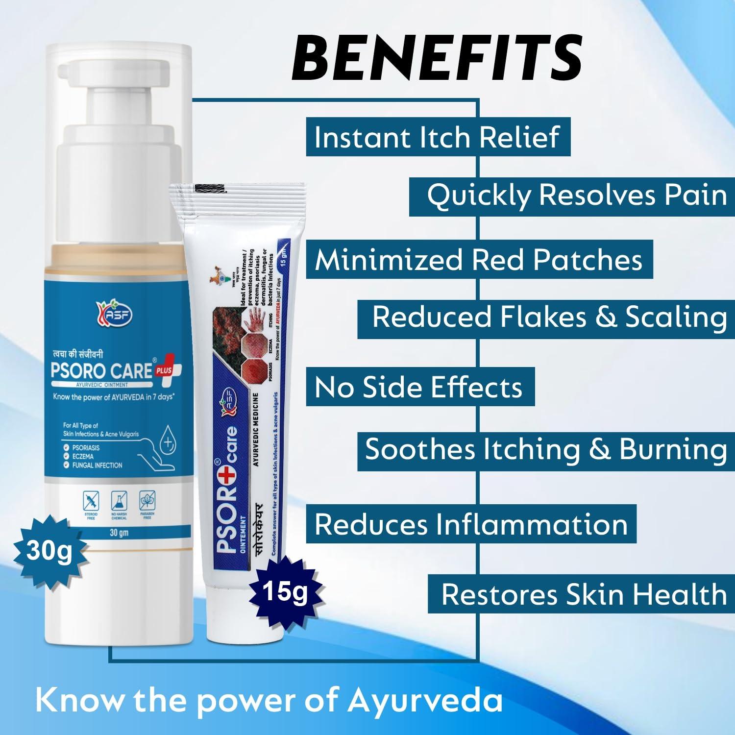 PSORO care Psoro Care Ayurvedic Ointment for Adults Psoriasis, Skin Itching, Eczema, Ringworm, Fungal Infections | All Skin Types - 15 gm (Pack of 1)