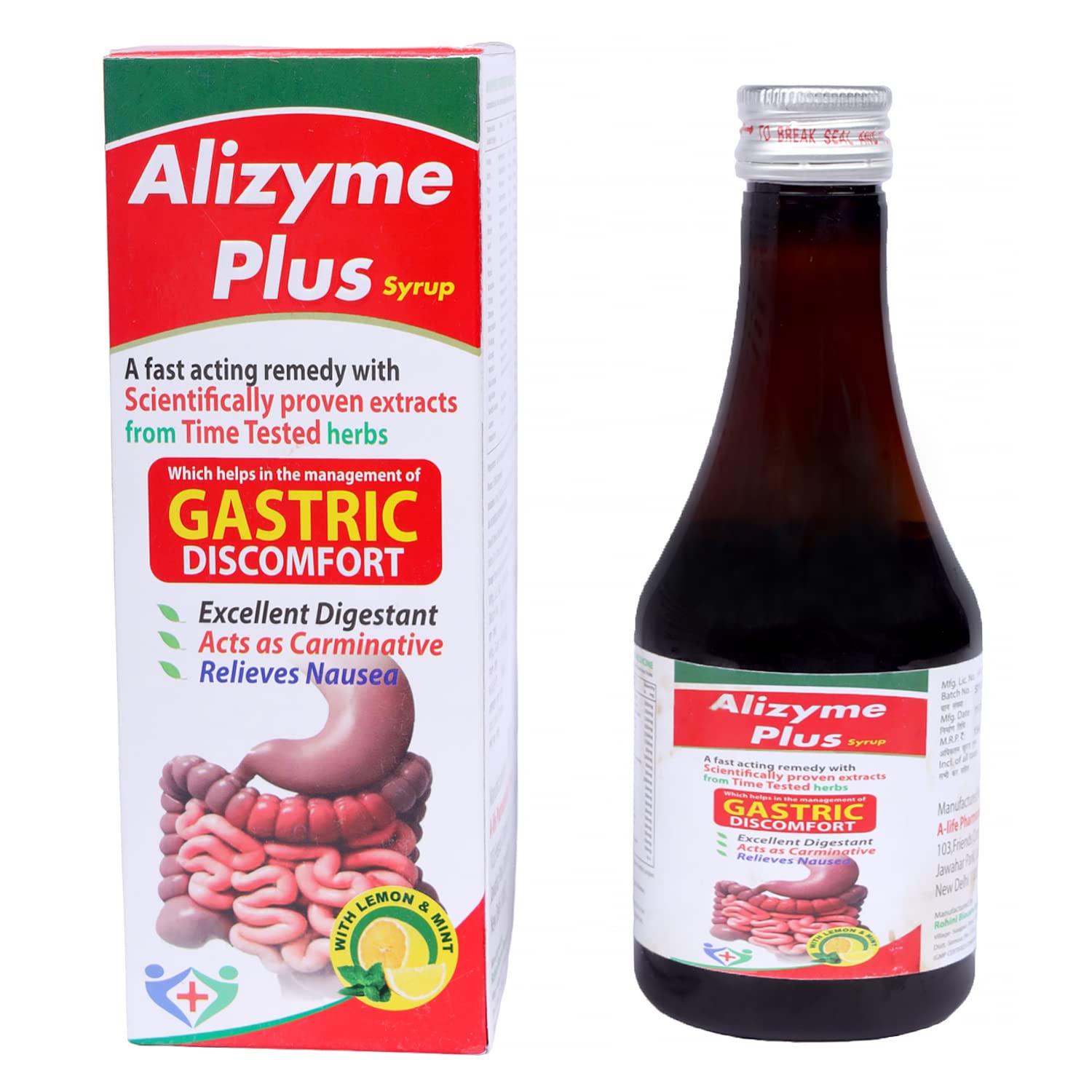 A-LIFE PHARMACY A-LIFE PHARMACY Alizyme Plus Syrup for Gas & Acidity |Relieves Gastric Discomfort | Acts as Carminative | Excellent Digestant | Help in Abdominal Pains & Nausea 1 Lt. (Pack of 5) Flower Lemon & Mint Syrup