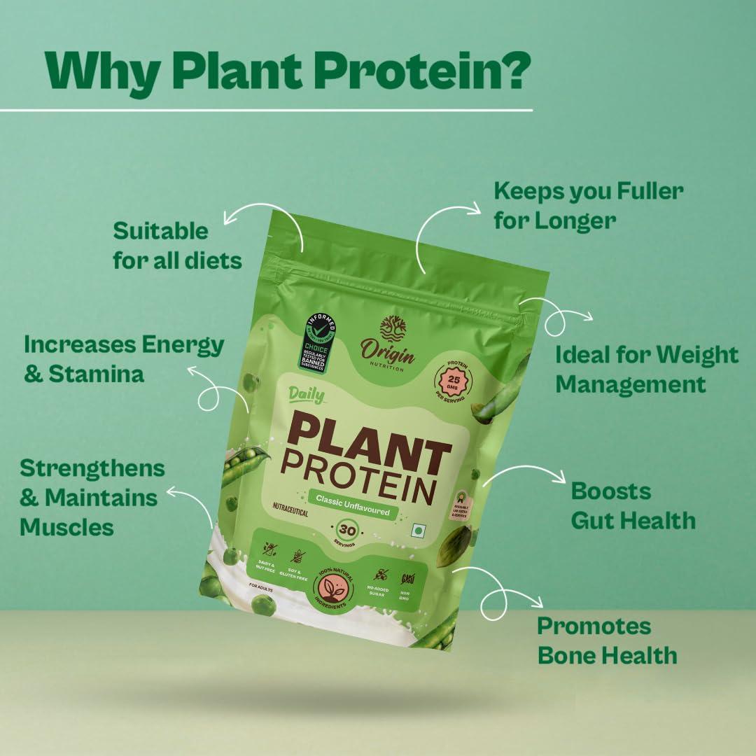 ORIGIN NUTRITION Origin Nutrition 100% Natural Plant Protein Powder (European Pea Protein Isolate & Pumpkin Seed Protein) Easy to Digest Unflavoured with 25g Plant Based Protein,975gm