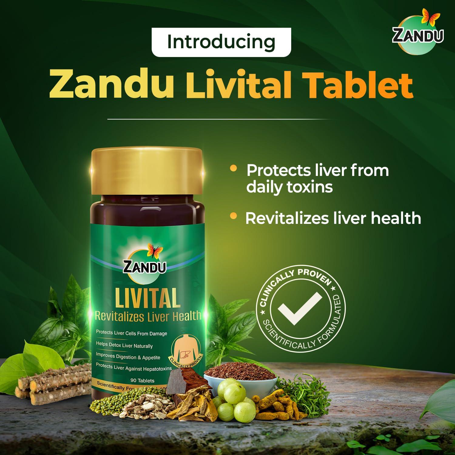 Zandu Zandu Livital tablets |100% Ayurvedic Ingredients | Protects Liver against various Hepatotoxins| Beneficial in Fatty Liver| Improves Digestion and Appetite & Aids in Liver Detox