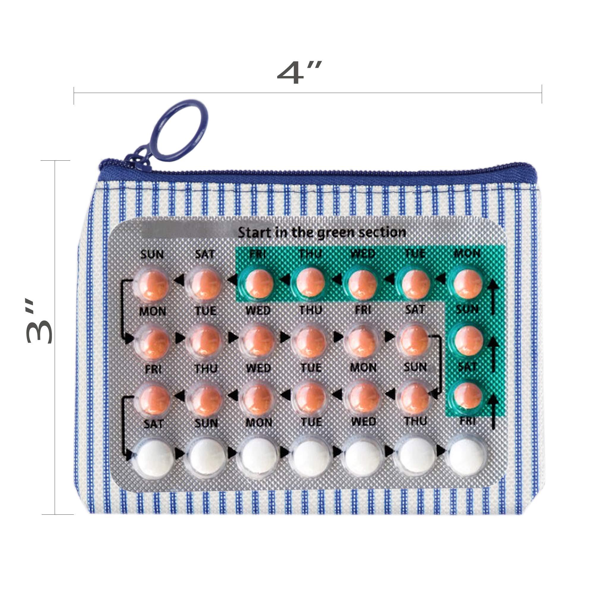 pinklilycare 2 Pack Birth Control Pill Cases with 3\"4\" for Women Privacy Protection Contraceptive Medicine Case Holder Packet Sleeve Pocket Pouch Wallet
