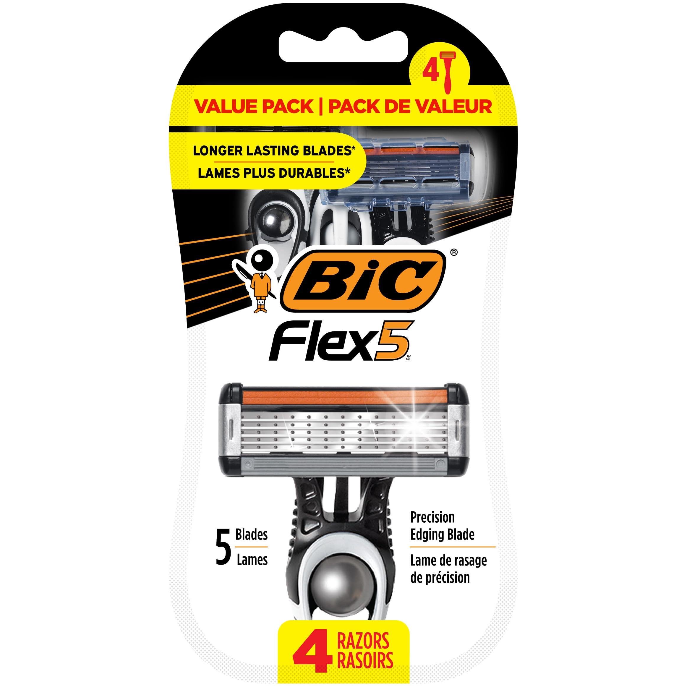 BIC BIC Flex 5 Disposable Razors for Men, Sensitive Skin Razor For a Smooth and Close Shave, Portable Razors with 5 Blades, 4-Pack Disposable Razor Set