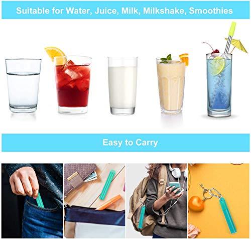 Anab Gift International ANABGI Reusable Portable Metal Straws for Drinking, Telescopic Foldable Stainless-Steel Drinking Straw with Case and Cleaning Brush Carabiner for Coffee Juice Smoothie Milkshake, Easy to Clean (Pink)