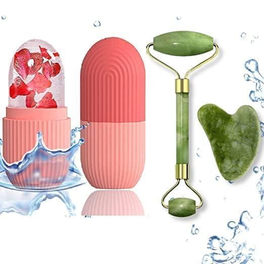 ASM SOLUTION Jade & Gua Sha Stone Set - Face Massager, Ice Roller & Gua Sha Stone Tool