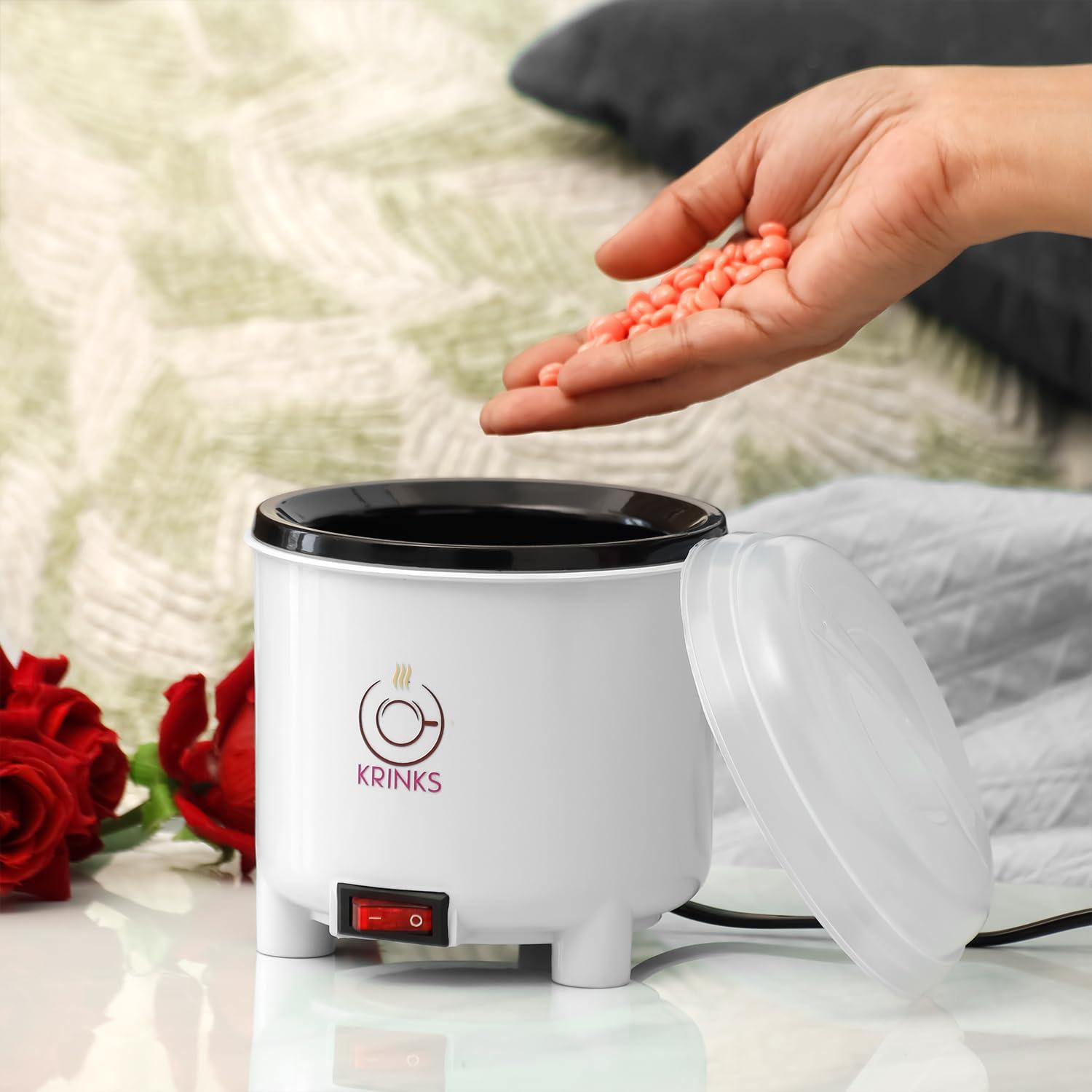 KRINKS KRINKS Wax Heater for Waxing for Women with Wax Applicator for Women | Wax Machine for Waxing | Easy to Use | Made in India | White Color, Pack of 1 Heater and 1 Spatula