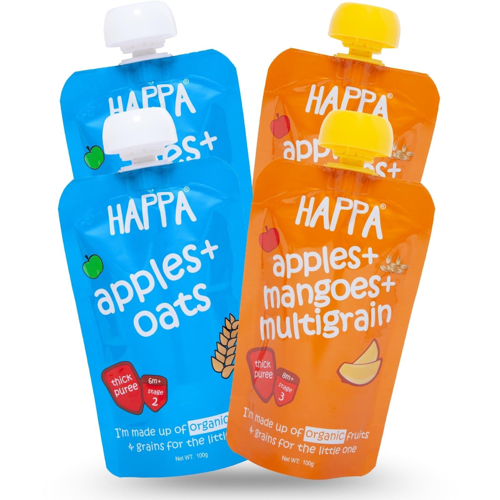 HAPPA Happa Organic Baby Food Puree Grain and Fruit Blend Pack of 4