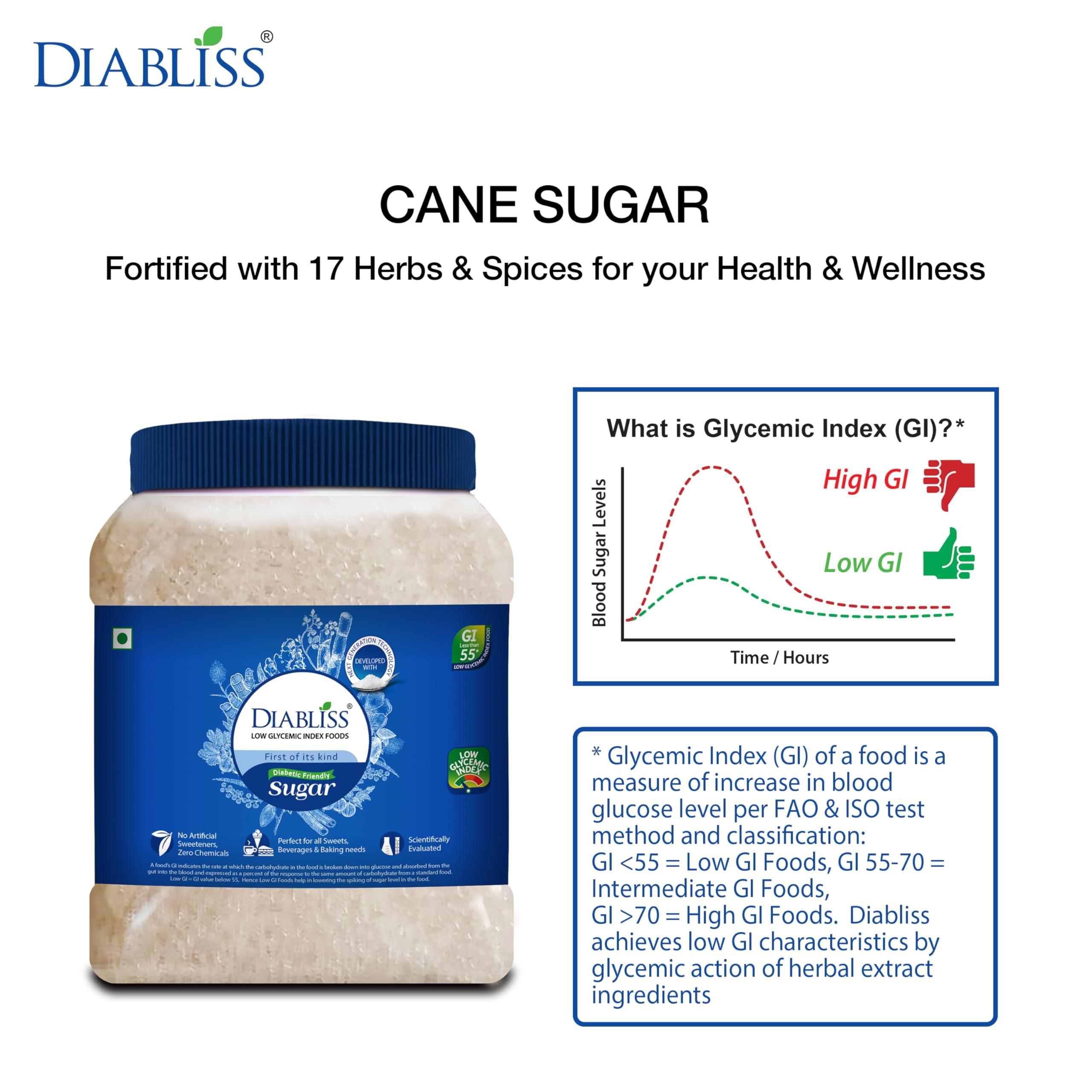 Diabliss Diabliss Diabetic Friendly Herbal Cane Sugar - Free from Chemicals / Artificial Sweeteners - Low Glycemic Index (GI) Diet - Clinically Tested Healthy Natural Substitute For Diabetes / Blood Glucose Management - 1.75Kg Reusable Jar