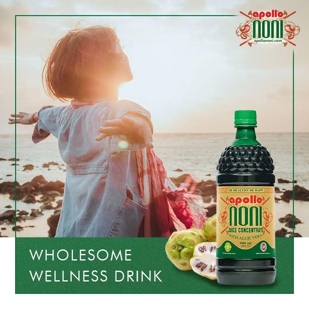 apollo NONI Apollo Noni Juice Concentrate with Aloe Vera 900ml | Natural Immunity Booster Juice with Pure Noni Fruit Extract | Rich in Antioxidants, Enhance energy | Sugar Free Noni Juice