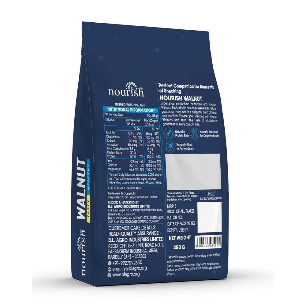 Nourish Nourish Walnuts Tasty & Healthy 250gm Pouch | Rich in protein & Iron | Good source of vitamin E and omega-3 fats | Dry Fruits | Pack Of 1