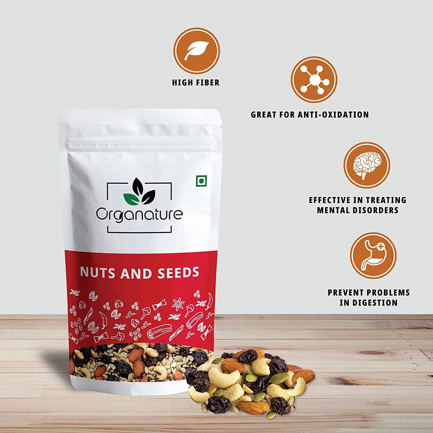 Organature Organature Super Healthy Mixed Nuts, Assorted Dry Fruit Nut Mix with Seeds, Raisins for Eating, Mixes Dry Fruits (850 Grams)