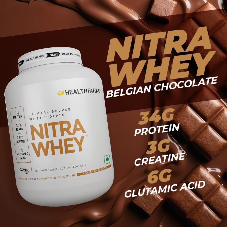 HEALTHFARM Healthfarm Nitra Whey Protein | 34g Protein Per Serving & 3g Added Creatine | Blend of Isolate & Concentrate Protein (Gourmet Coffee, 1kg)