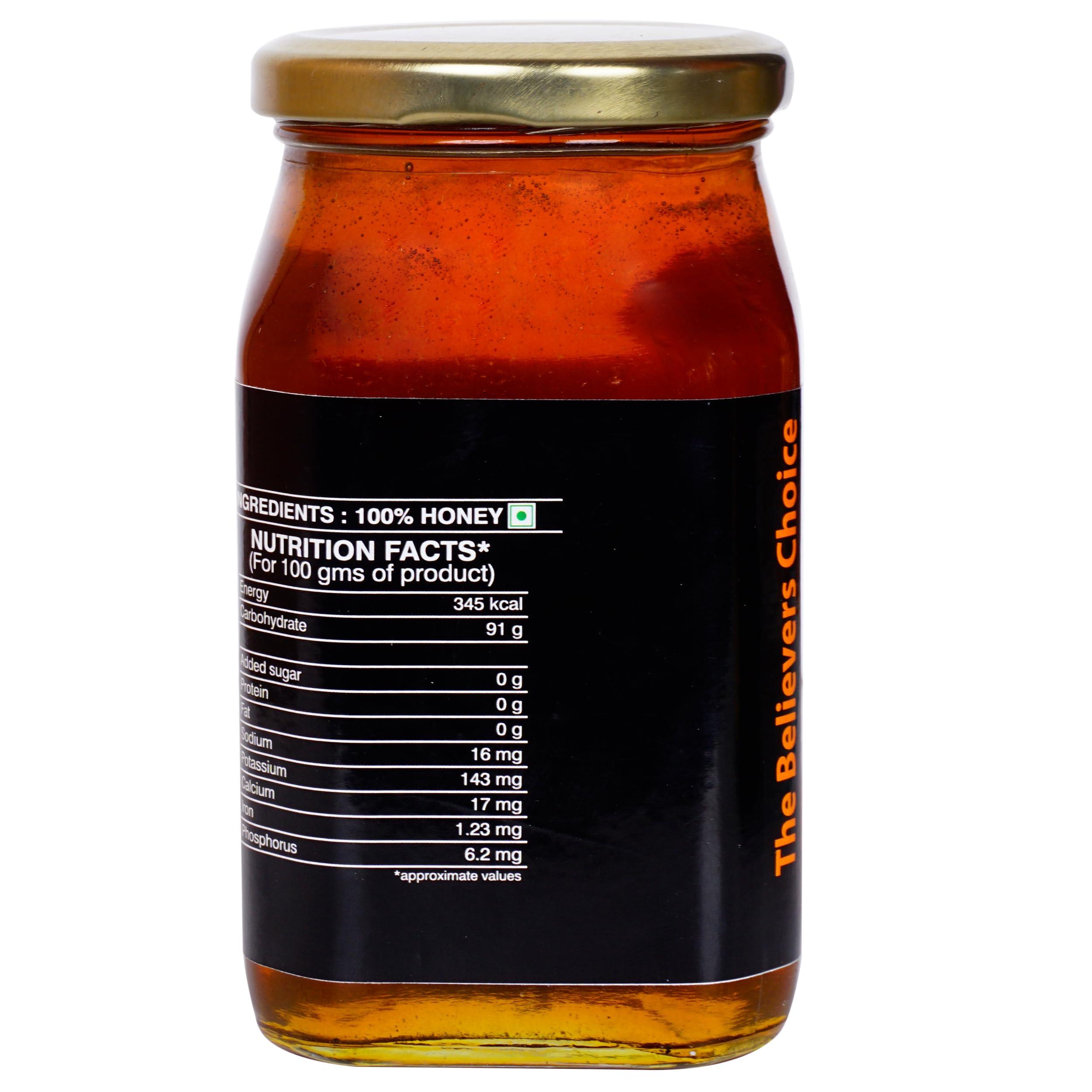The Believers Choice The Believers Choice Raw Organic Forest Honey, Wild, Unprocessed, Unheated, Non Pasteurized, Original Honey 100% Pure and Natural, Collected from Deep Forest , 500 Gram jar
