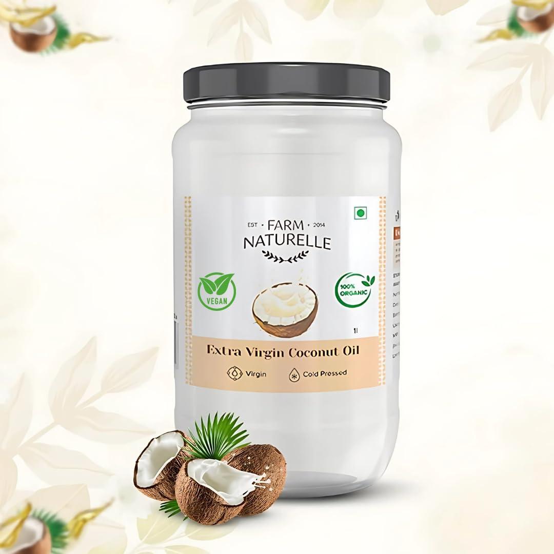 Farm Naturelle Farm Naturelle -100 % Pure Organic Extra-Virgin Cold Pressed Coconut Oil (Glass Bottle - 600 ml)