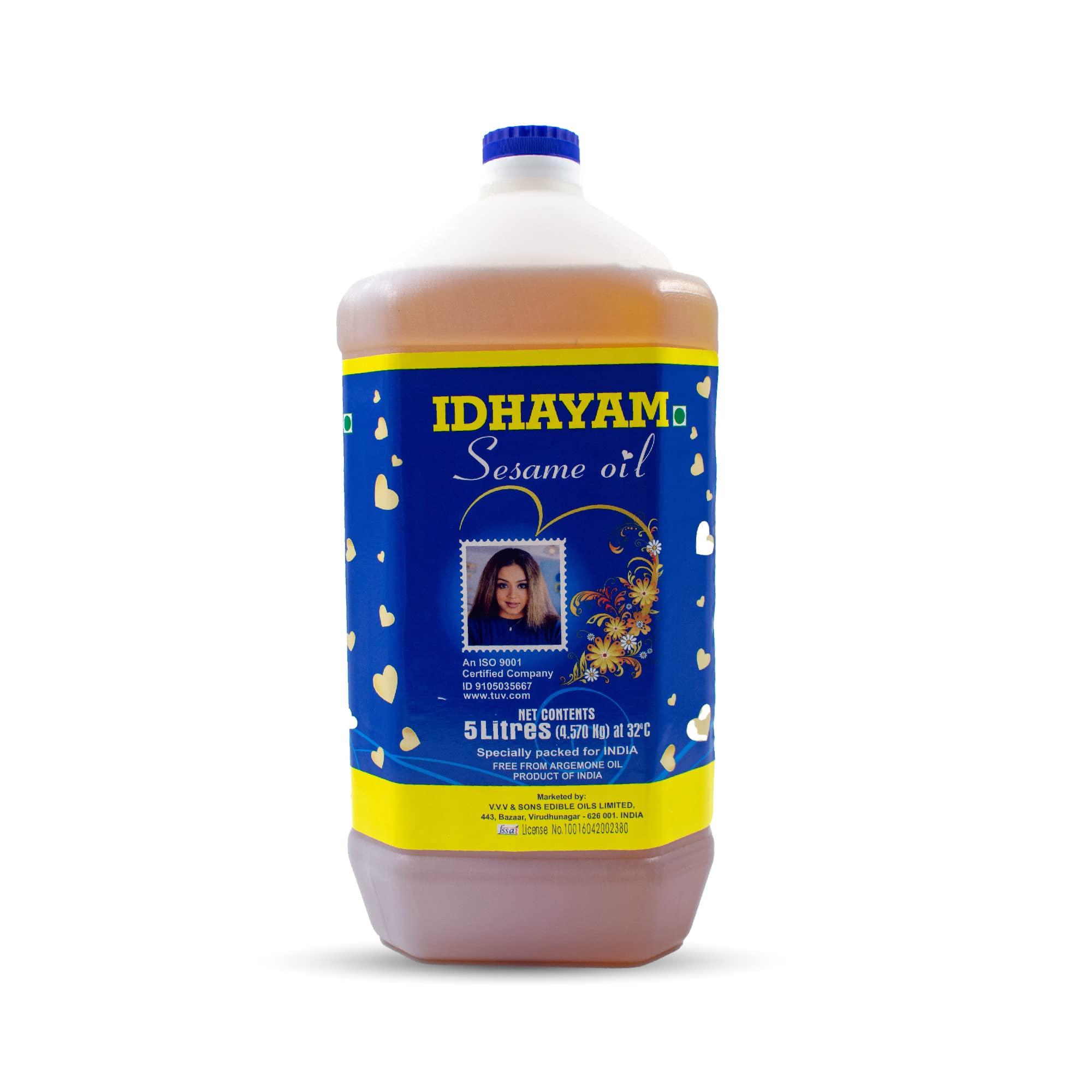 Idhayam Idhayam Sesame Oil, 100% Pure and Fresh, Sesame Oil With a Good Source of Natural Nutrients, Traditional Gingelly Oil (5 Litre)