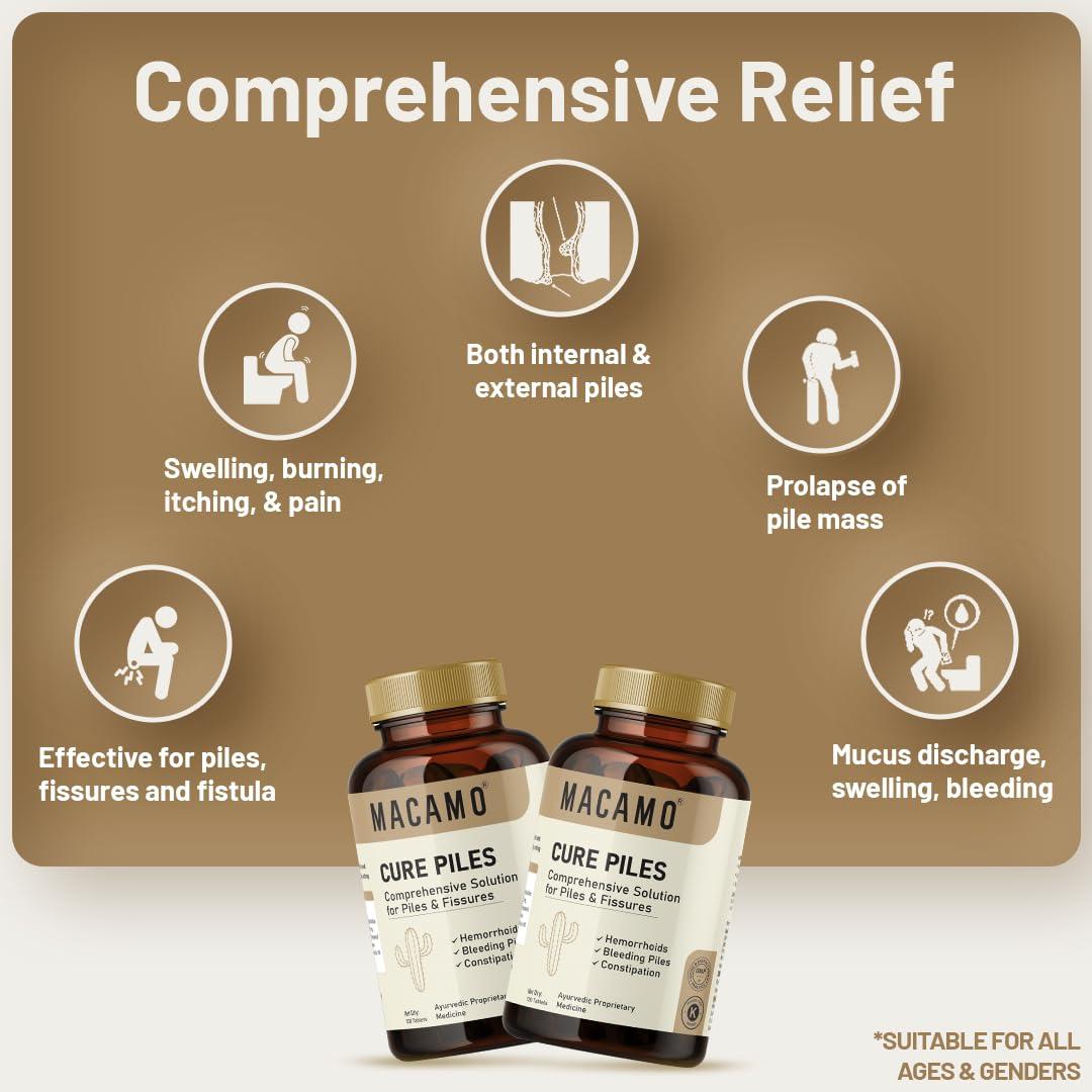 MACAMO MACAMO Cure Piles Tablets & Spray, Comprehensive Solution for Hemorrhoids and Fissures, GMP Approved (120 Tabletes)