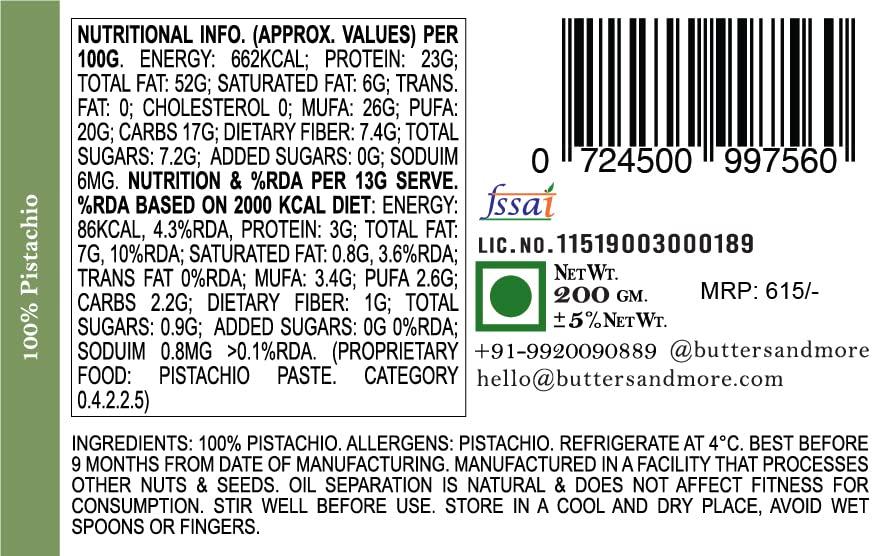 Butters & More Butters & More Classic, Vegan & Unsweetened Nut Butters Bundle. Almond Butter, Cashew Butter & Pistachio Butter. 200G Each. Super Saver Combo. Keto & Diabetic Friendly.