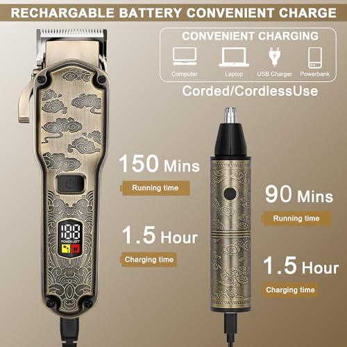 Hatteker Hatteker Professional Hair Clipper Hair Trimmer Beard Trimmer Waterproof Hair Cutting Kit Barber Clipper Cordless Nose Trimmer Detail Trimmer