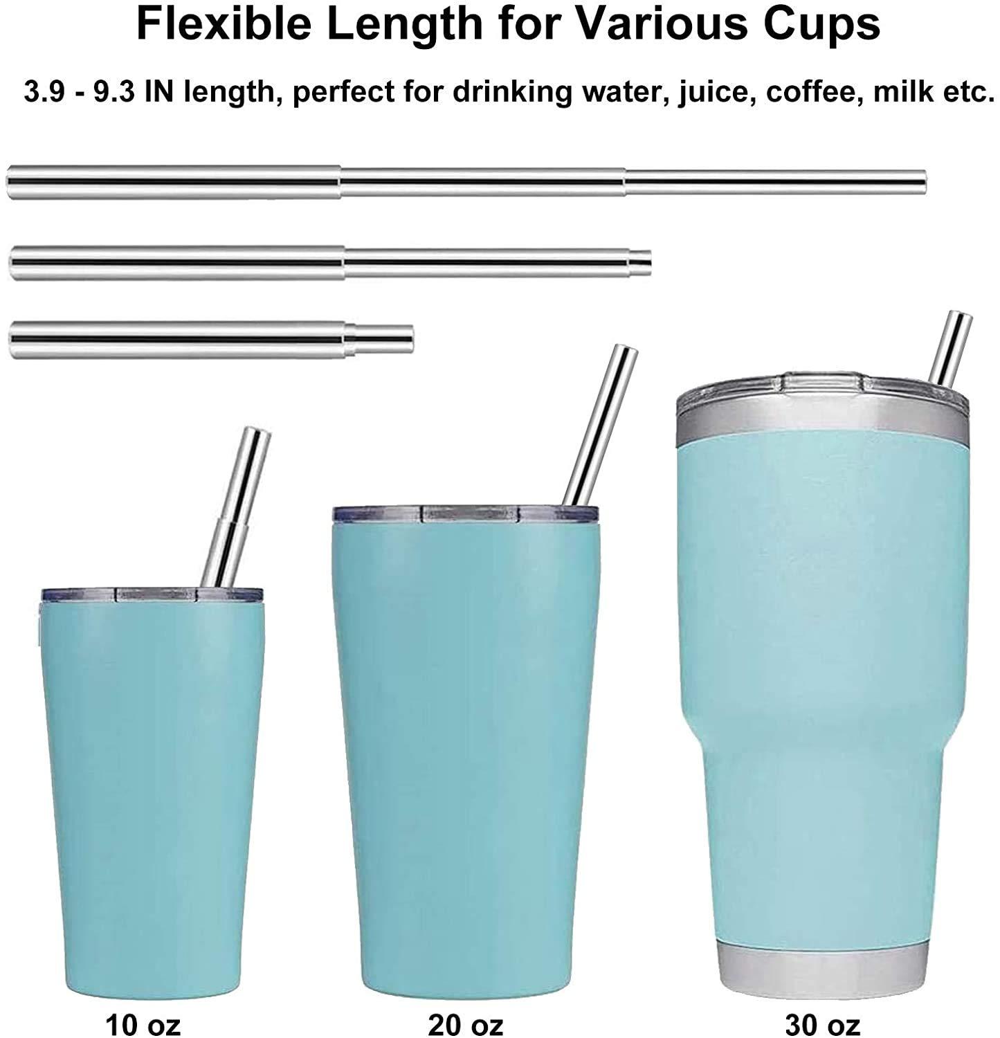IKTU Iktu Telescopic Reusable Straws, Portable Stainless Steel Drinking Straw with Cleaning Brush and Storage Case, Folding Metal Straw for Travel, Home and Office (Silver + Rainbow)