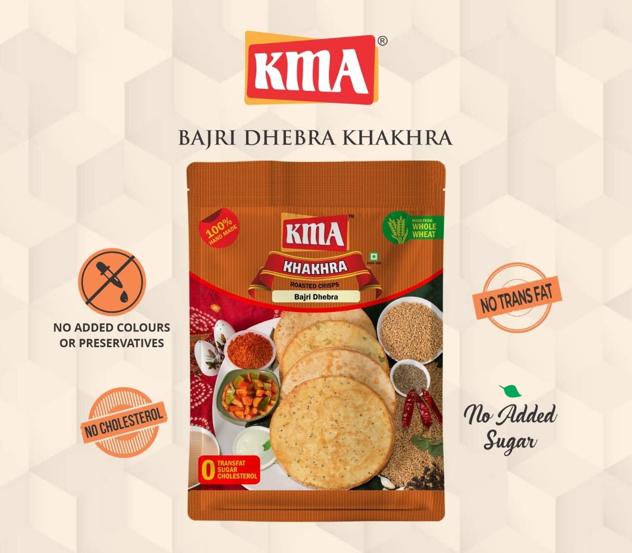 KMA KMA Gujarati Khakhra Combo 800g (4 packs * 200g each)  2 Jeera Khakhra , 2 Bajri Dhebra (Millets) Khakhra - Handmade Roasted Fresh Snacks , Ready to Eat Indian Whole Wheat Delight , Crispy & Nutritious with Authentic Taste , Healthy Diet , Low Calori