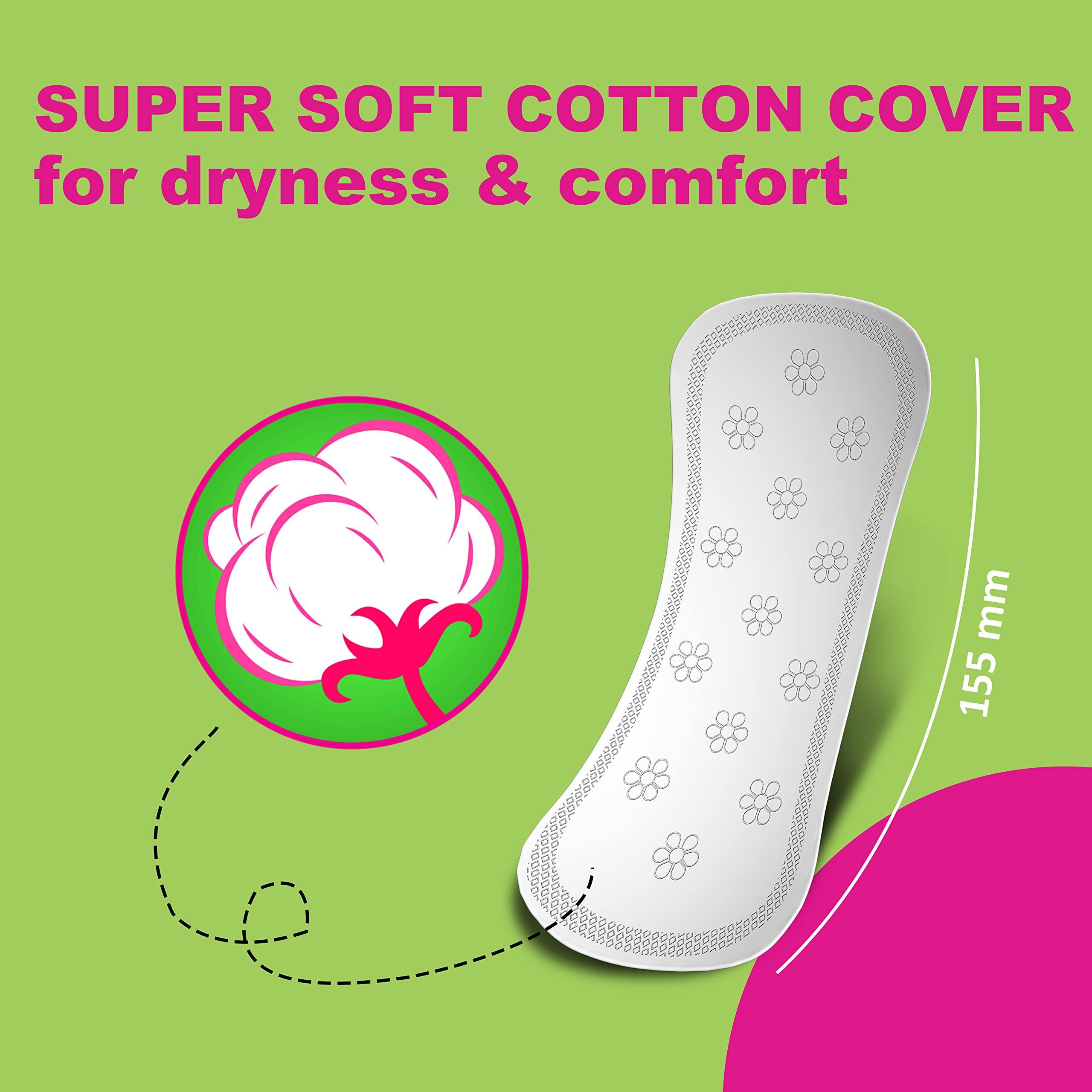 Wonderize Wonderize Ultra Thin Cotton Panty Liners - 72 Liners (Combo of 3) Size – 155mm for Daily Use Freshness and Protection (155mm (72 Count))