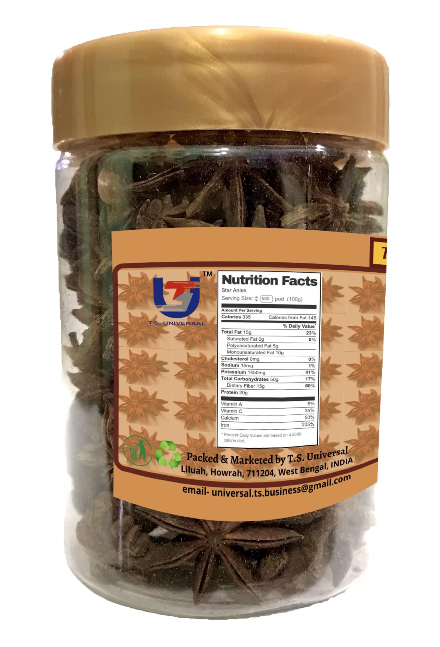 T.S. Universal T.S. Universal Star Anise Gold/Whole Chakri Phool Spices/Khada Masala For Cooking/Whole Freshness Locked/Sabut Chakri/Badiyan Dried Chakra Jar/Organic Star Anise / 100Gm