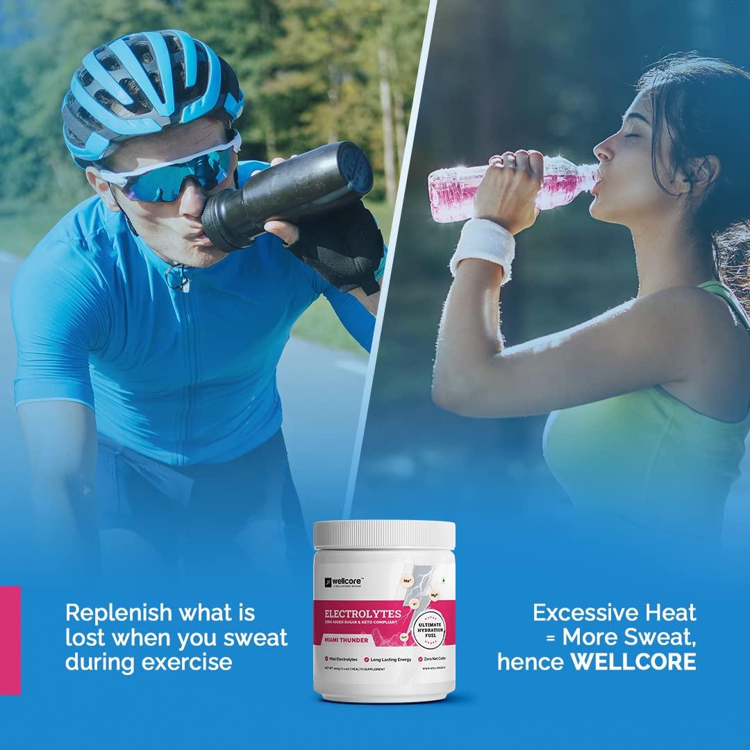 Wellcore Wellcore - Electrolytes (Miami Thunder, 2X200g) |Electrolyte Drink With 5 Vital Electrolytes: Na, Mg, Ca, K, PO4 | Sugar Free Electrolyte Powder | Fat Fuel Powered Keto Electrolyte