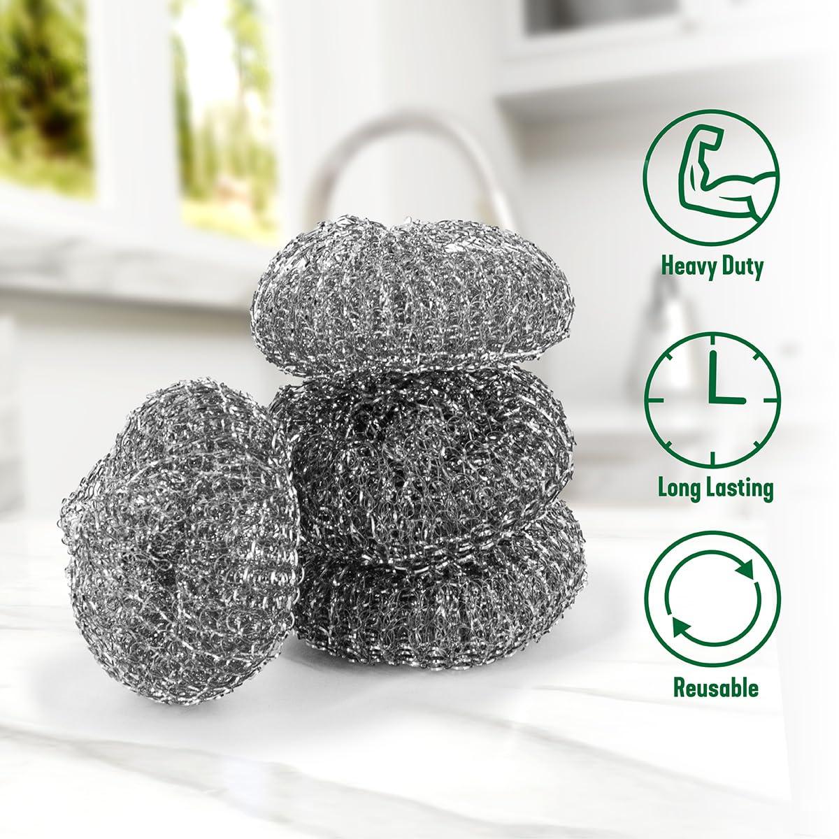 Pine-Sol Pine-Sol Heavy-Duty Stainless Steel Scrubbers | Won’t Rust or Splinter | Scrub Sponges for Cast Iron, Oven Racks, Grills, 4 Pack