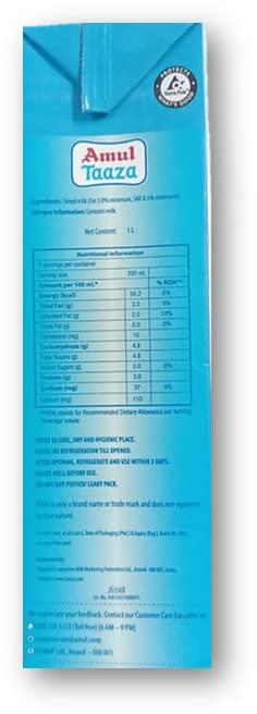 ?Gujrat Co-operative Milk Marketing Federation Ltd Unique Amul Taaza Homogenised Toned Milk 1L (Pack of 4) Unique