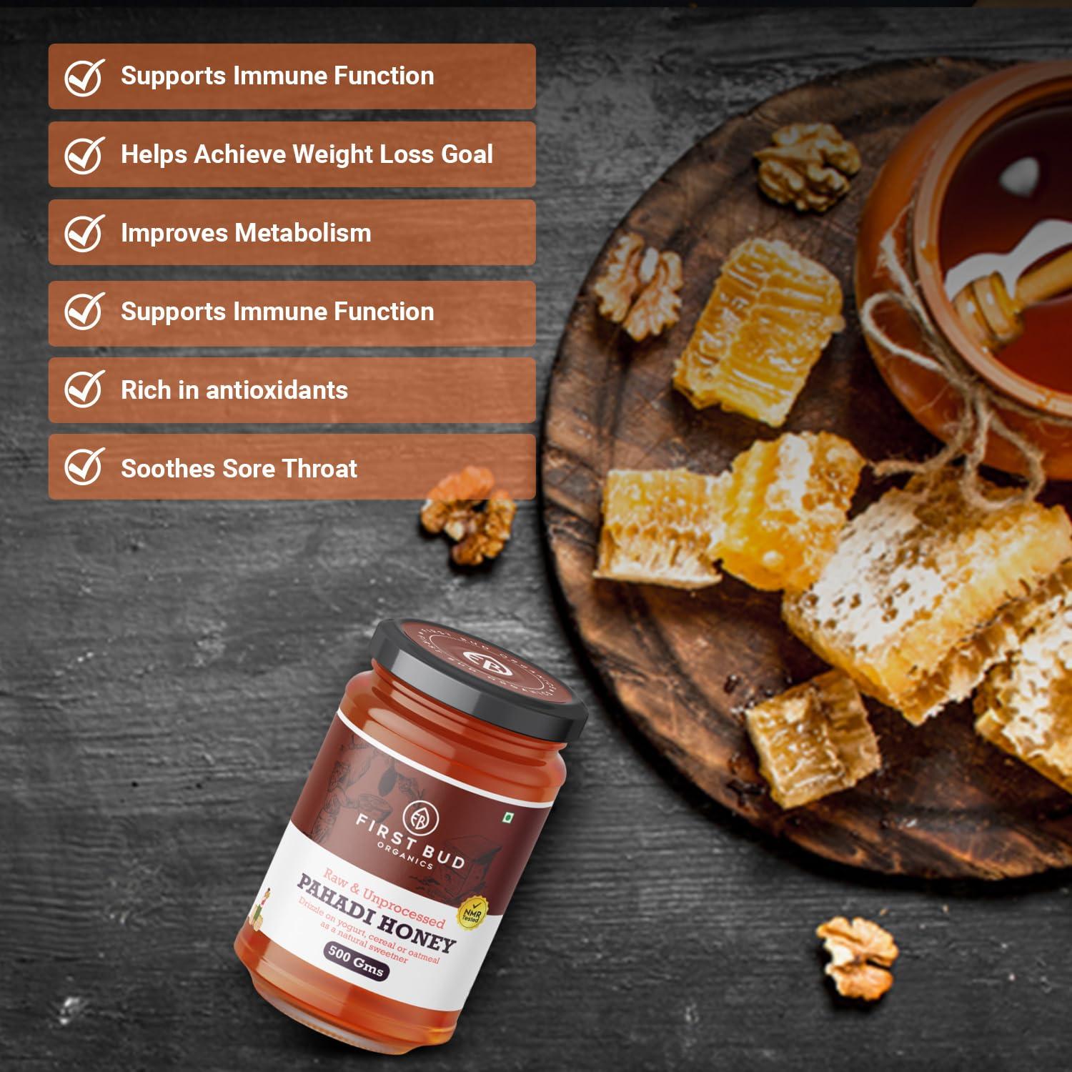 First Bud Organics First Bud Organics - Pahadi Honey (500g) | Organic Raw Honey NMR Tested | Pure Natural Honey in Fresh Packaging | Wild Forest Raw Organic Honey Unprocessed