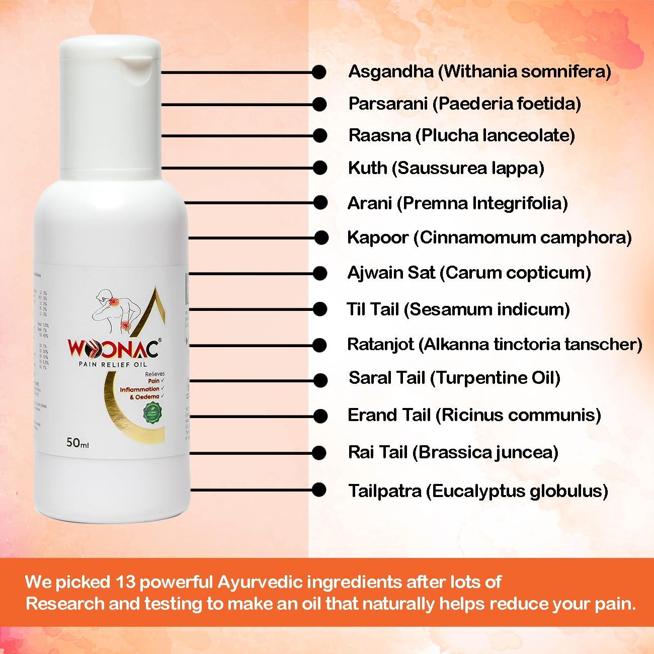 WOONAC Woonac Ayurvedic Body Pain Relief Oil - 50ml | Quick & Long-Term Relief for Arthritis, Joint, Back Strengthens Nerves & Muscle Pain
