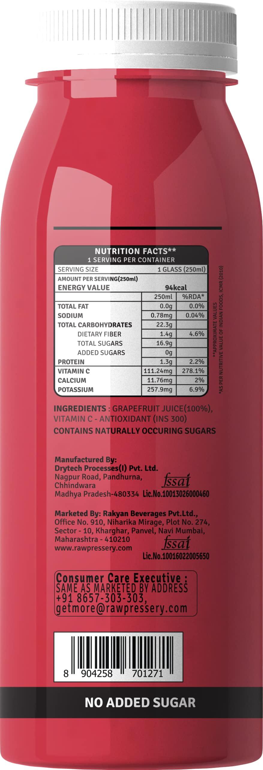 Raw Pressery Raw Pressery Grapefruit Juice (6 x 250ml) High Vitamin C & Dietary Fiber, Natural Energizer & Immunity Booster, Healthy Juice, No Added Sugar