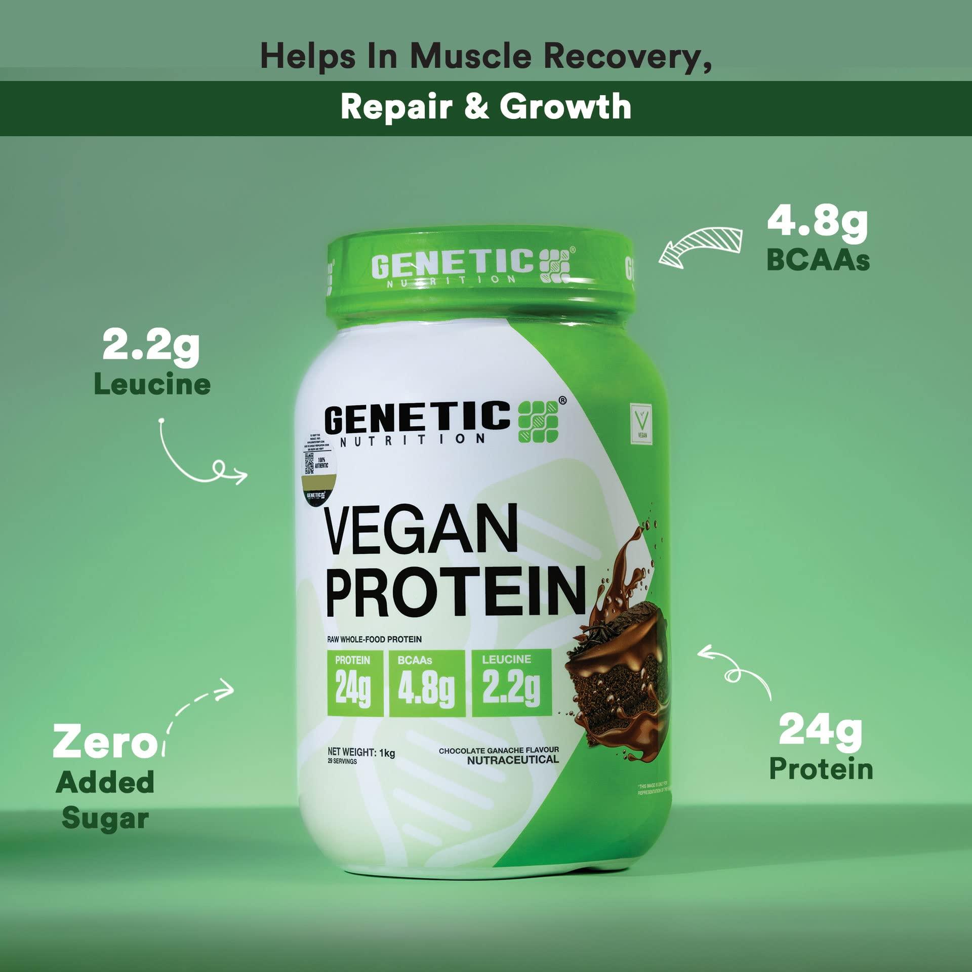 GENETICNUTRITION Genetic Nutrition Vegan Protein | Premium Plant Protein with complete Aminio Acid Profile | 100% Plant Based | Sweetened with Stevia | Additives Free (Chocolate Ganache, 1 KG)