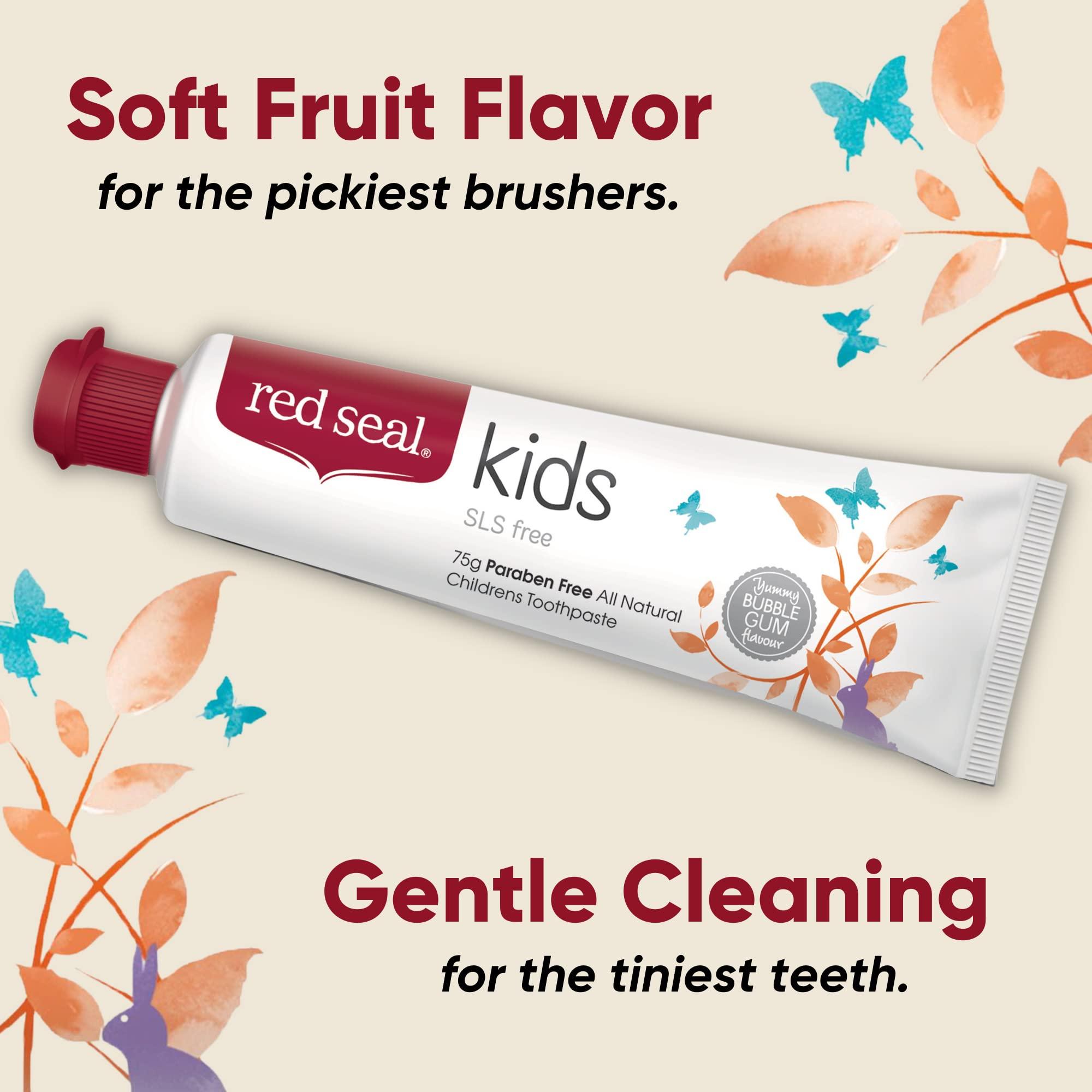Red Seal Red Seal Toothpaste for Kids Non Fluoride & No SLS or Parabens Mild Banana Peach Bubblegum Low Mint Flavor, Safe to Swallow Cavity Low Abrasive Remineralizing Toothpaste for Children (2 Pack)