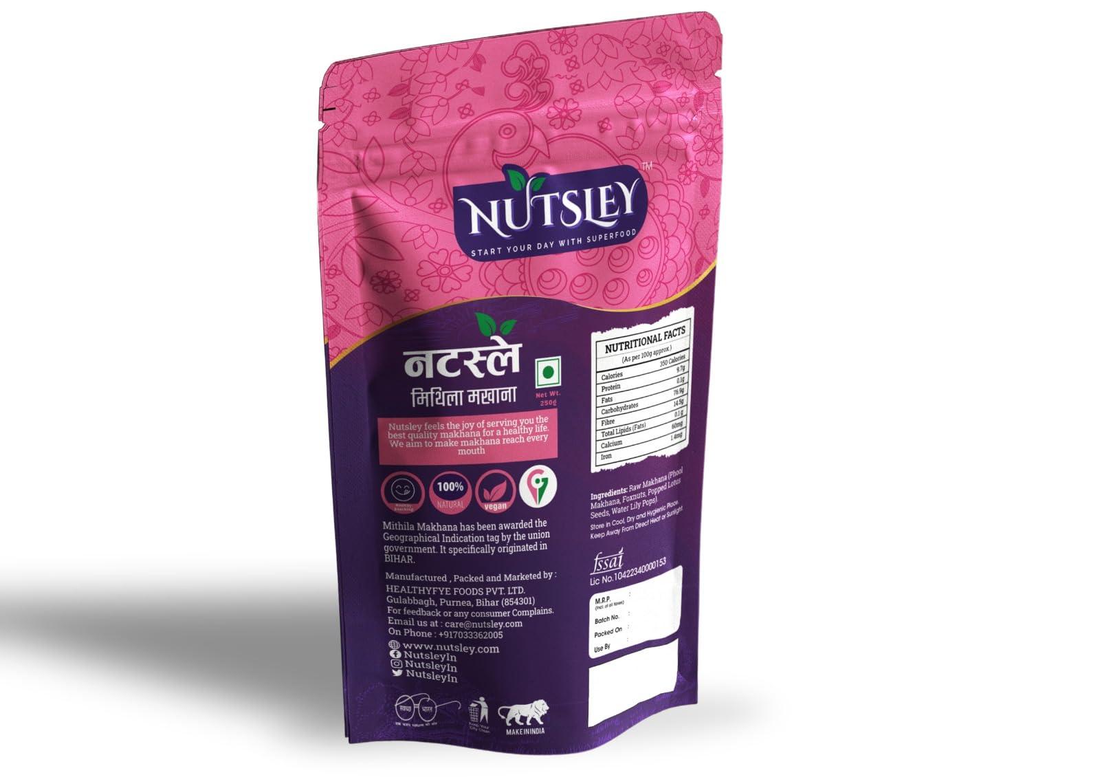 NUTSLEY START YOUR DAY WITH SUPERFOOD Nutsley Premium Mithila Makhana, Foxnuts - 250 gm (Pack Of 2)