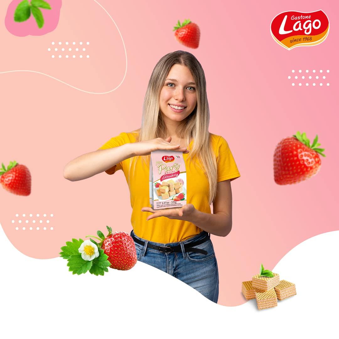 Lago Lago Mini Party Wafers Strawberry | Filled with Rich Tasty Strawberry Cream - 125g