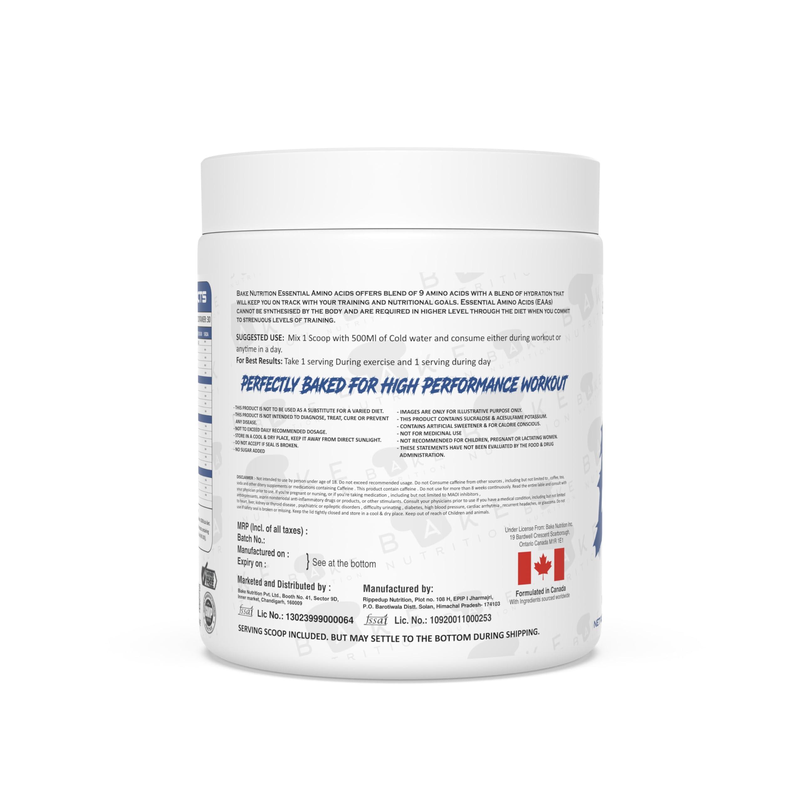 BAKE NUTRITION BAKE NUTRITION EAA Amino Intra Workout with Astragin , BCAA, Essential Amino Acids, Powder Muscle Recovery Drink (Hydration complex or coconut water powder & Himalayan Pink Salt) - Blue Raspberry Flavour |Intra Workout | 30 Servings