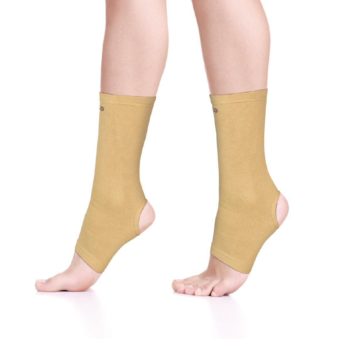 Vissco Vissco Anklet, Ankle Support for Injured Ankles, Arthritic Pain, Swelling, Stiff Joints, Pain Reliever for Strained or Sprained Ankles - Large (Beige)