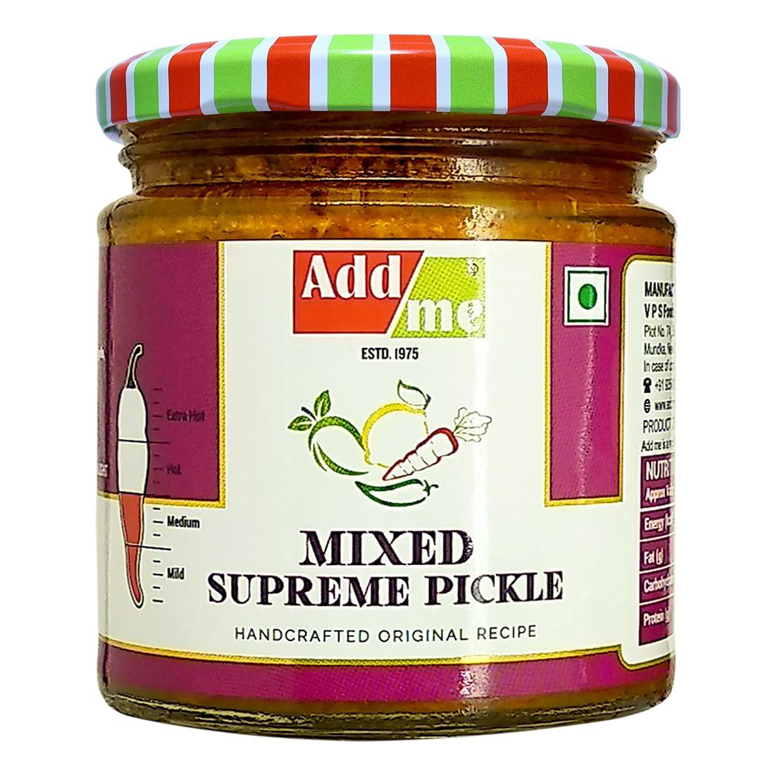 Add me Add me Homemade Rajasthani Mix Achar Mixed Supreme Mango Chilli Lemon Carrot ker Ginger karonda lasoda Fruit Pickle 200gm Glass Jar