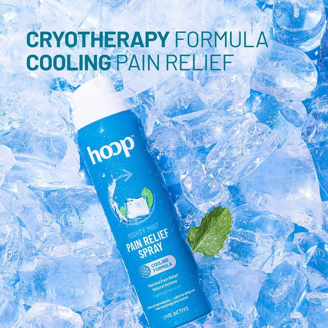 Hoop hoop Pain Relief Spray | Cryotherapy Cooling for Instant Relief from Back Pain, Leg Pain, Lumbar Pain, Knee Pain, Joint Pain, Sports Injuries, Muscle Pain | 80 g