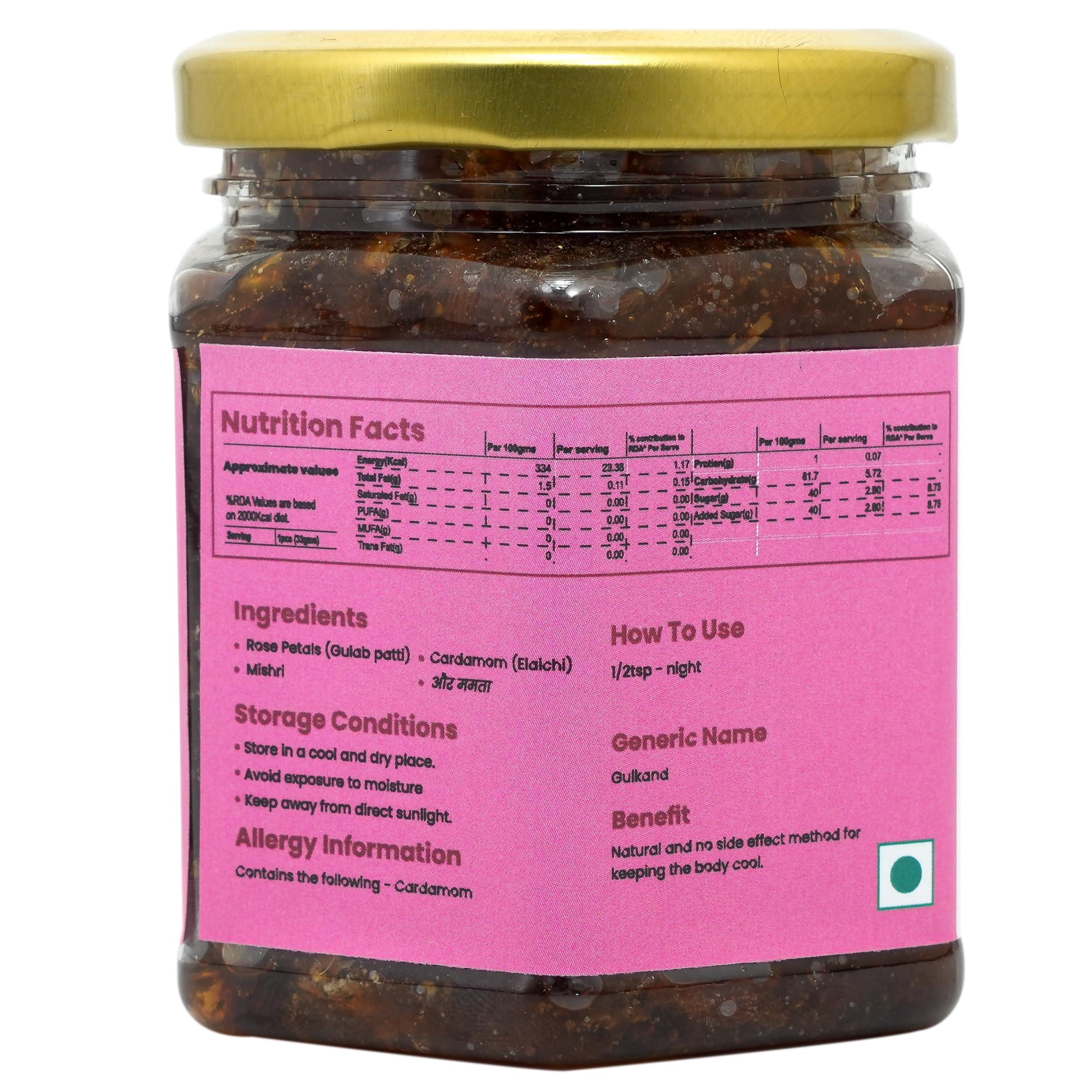 NUSKHA KITCHEN Gulkand from Nuskha | Organic Gulkand | Rose Petal jam | Pregnancy Food | Natural Coolant | Enriched with Prawal Sun-cooked Indian (Rose Petal Jam) | Sugar-Free Gulkand