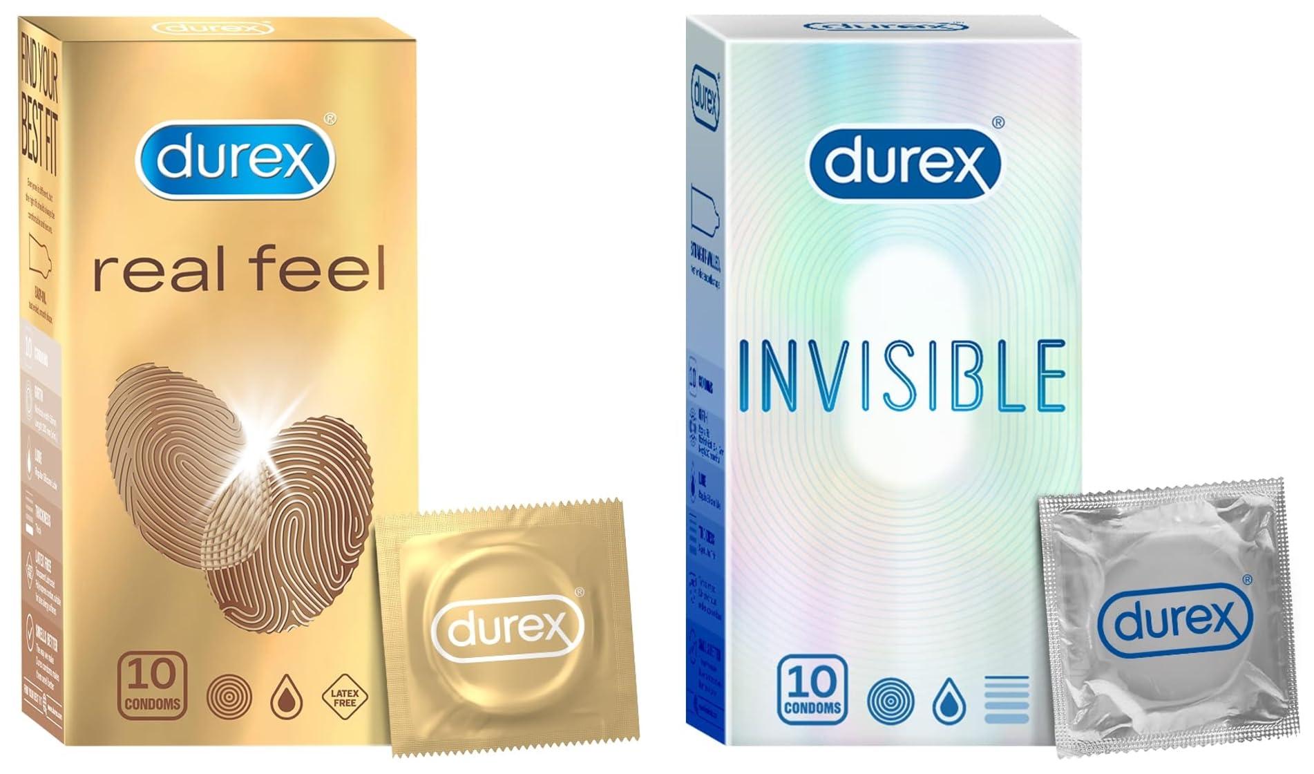 Durex Durex Real Feel Condoms for Men - 10 Count| For Real Skin on Skin Feeling| Latex Free & Durex Invisible Super Ultra Thin Condoms for Men - 10 Count