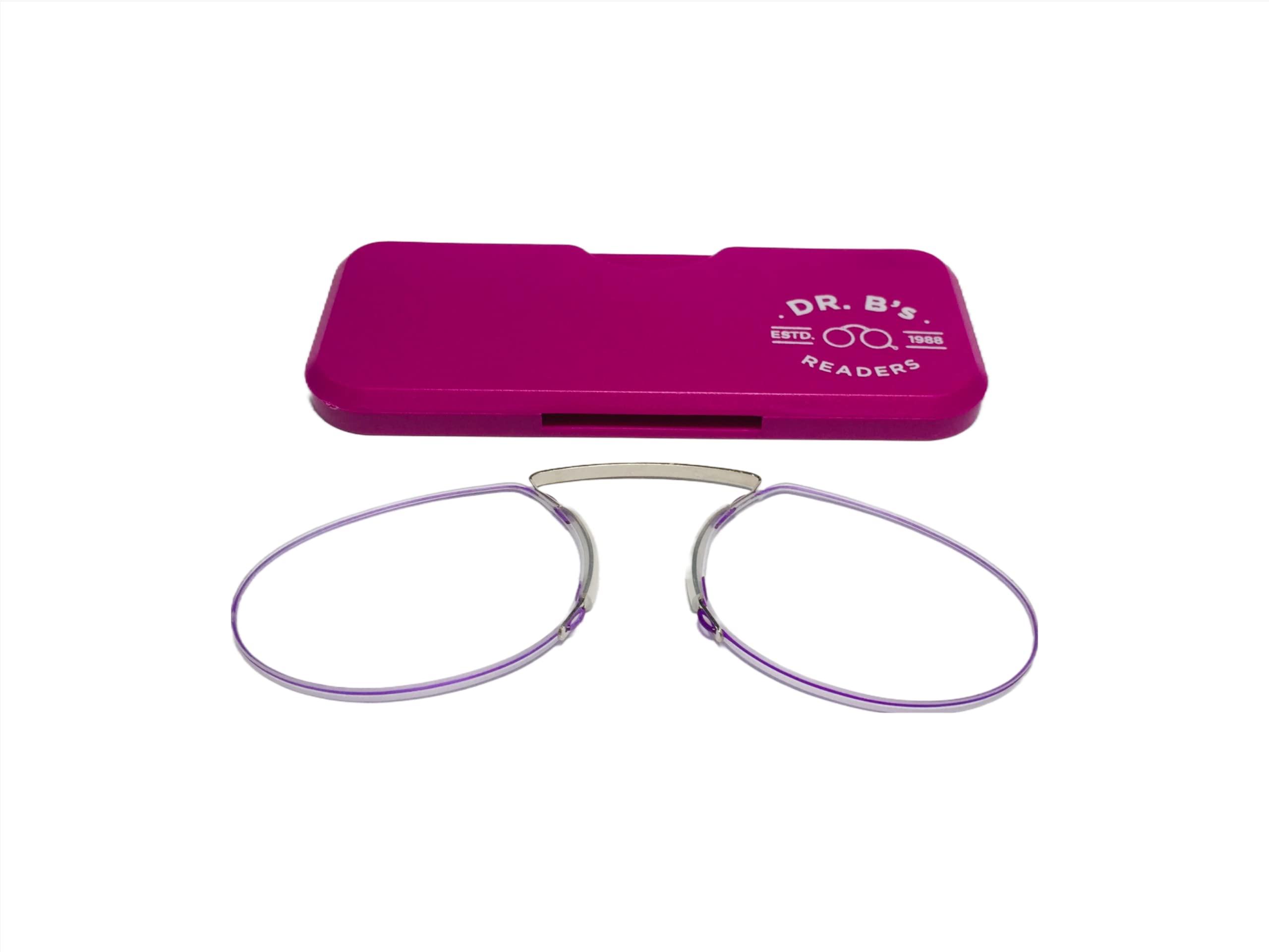 DR. B's Readers DR. B's Readers Nose Clip Reading Glasses with Universal Pod Case Men And Women Oval Eyeglasses for Reading Presbyopic Glasses Reader (Pack Of 2,Pink)