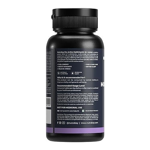 Nutrabay Nutrabay Pro Active Multivitamin for Women - 60 Tablets | Effective Doses of Iron, Vitamin A, B5, B6, C, D, E & K and Multiminerals | Immunity, Hair, Skin, & Bone Support