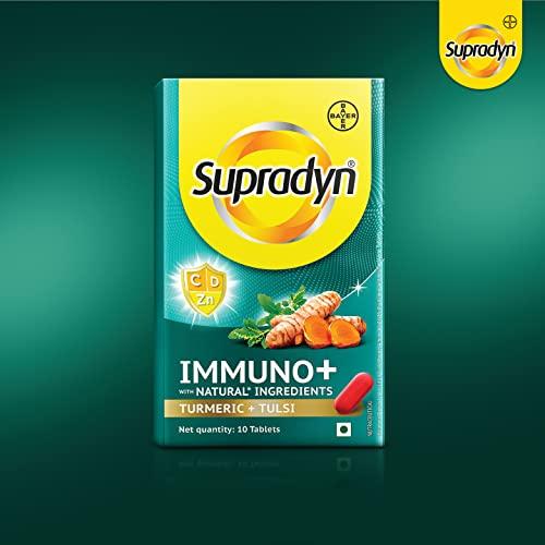 Supradyn Supradyn Immuno +, Multivitamin Vit C, Vit D, Zinc, Unique blend of Tulsi, Turmeric, Shatavari & Ashoka, Pack of 9 x 10 Tablets